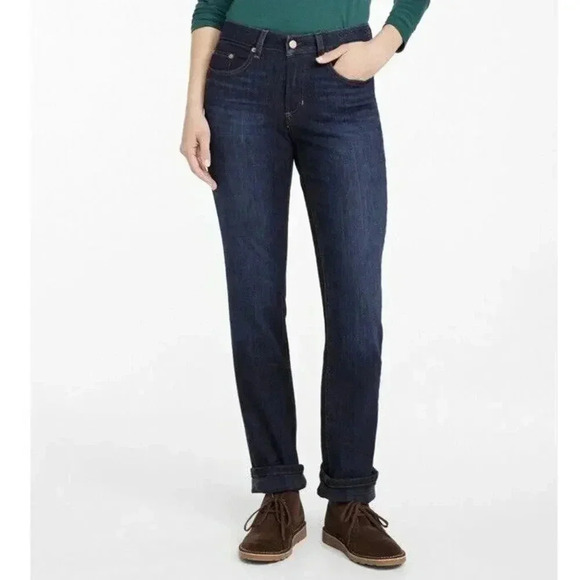 LL Bean Women’s 18 Dark‎ Blue Flannel Lined Mid Rise Favorite Fit Stretch Denim - Picture 1 of 10